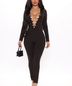 FashionNob Chloe Lace Up Jumpsuit - Black Teddies & Babydolls