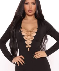 FashionNob Chloe Lace Up Jumpsuit - Black Teddies & Babydolls