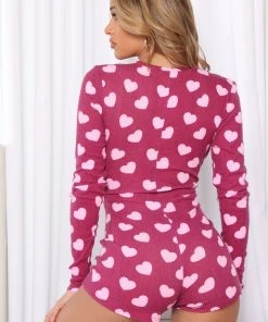 Fashion Nob Sleepwear & Robes Heart To Heart Ribbed PJ Romper Onesie - Purple