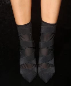 Fashion Nova SHOES Danielle Mesh Heeled Booties - Black