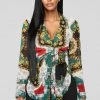Fashion Nova Office Babe Talk To Me Printed Blouse - Green/combo