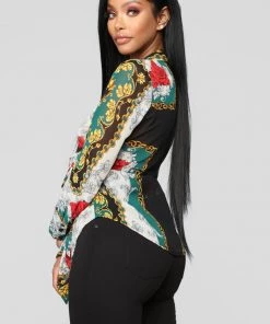 Fashion Nova Office Babe Talk To Me Printed Blouse - Green/combo