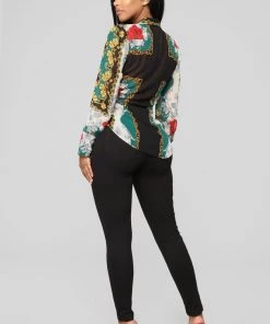Fashion Nova Office Babe Talk To Me Printed Blouse - Green/combo