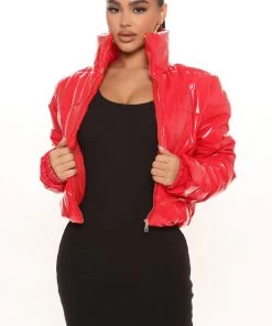Fashion Nob Keep Up With Me Puffer Jacket - Red Winter Blowout