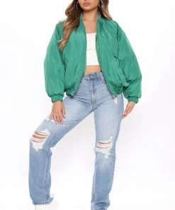 Fashion Nob Obsessed With Me Bomber Jacket - Kelly Green Winter Blowout