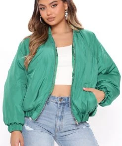 Fashion Nob Obsessed With Me Bomber Jacket - Kelly Green Winter Blowout