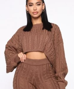 Fashion Nova Meet Me Half Way Sweater - Mocha
