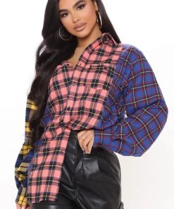 Fashion Nova I Already Know Flannel Tunic - Pink/combo