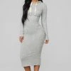 Mysite Play By Play Hoodie Dress - Heather Grey
