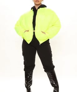 Fashion Nob Obsessed With Me Bomber Jacket - Neon Yellow Winter Blowout