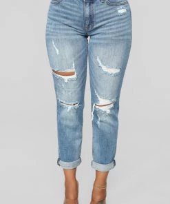 Mysite Gerrit Boyfriend Jeans - Medium Blue Wash New Today