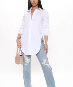 Mysite New Today Tres Chic Poplin Shirt - White