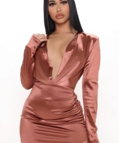 Fashion Nob DRESSES Satin Secrets Ruched Mini Dress - Rose