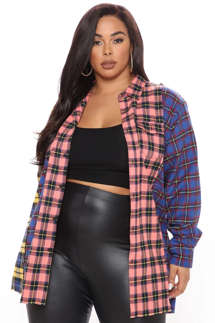Fashion Nova I Already Know Flannel Tunic - Pink/combo