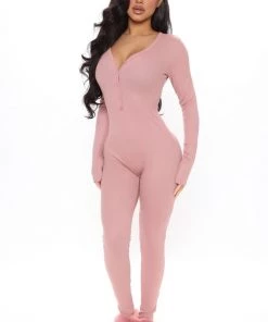Fashion Nob Cozy Up To Me PJ Jumpsuit Onesie - Rose Sleepwear & Robes