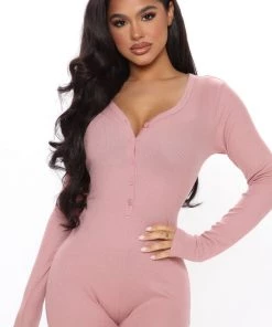 Fashion Nob Cozy Up To Me PJ Jumpsuit Onesie - Rose Sleepwear & Robes