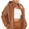 Fashion Nob Winter Blowout Cool Girl Faux Leather Puffer Jacket - Cognac