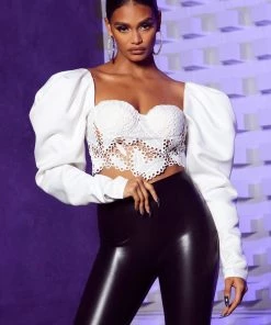 Fashion Nova Kynlee Puff Sleeve Top - White Teddies & Babydolls