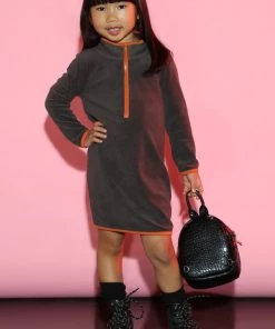 Mysite Mini Meet Me Anywhere Fleece Mini Dress - Charcoal Influencer Looks