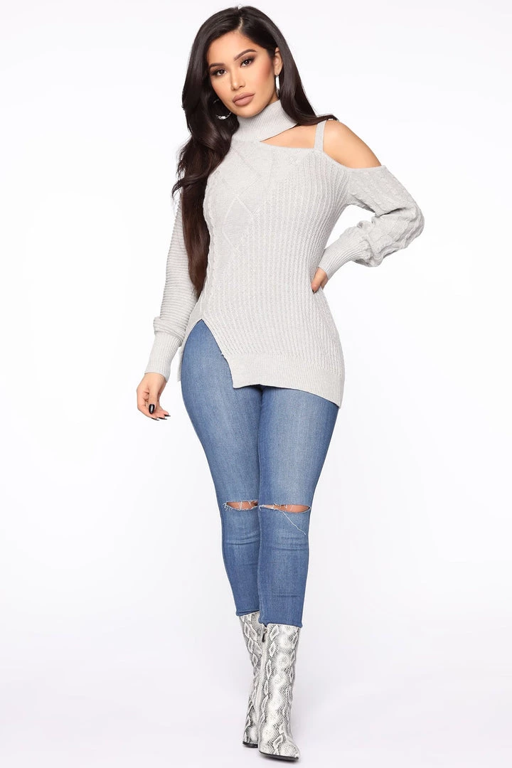 Fashion Nova Teddies & Babydolls Keeping Me Away From The Cold Sweater - Grey 2 Fashion Nova Teddies & Babydolls Keeping Me Away From The Cold Sweater - Grey