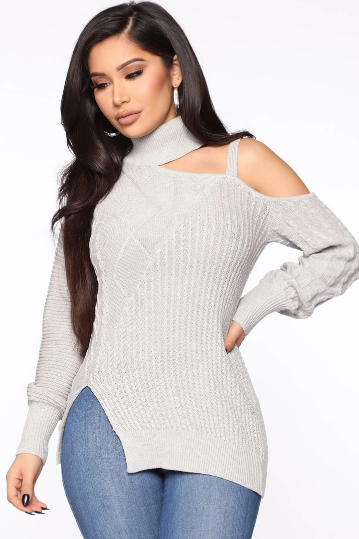 Fashion Nova Teddies & Babydolls Keeping Me Away From The Cold Sweater - Grey 1 Fashion Nova Teddies & Babydolls Keeping Me Away From The Cold Sweater - Grey