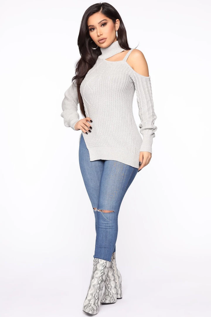 Fashion Nova Teddies & Babydolls Keeping Me Away From The Cold Sweater - Grey 3 Fashion Nova Teddies & Babydolls Keeping Me Away From The Cold Sweater - Grey