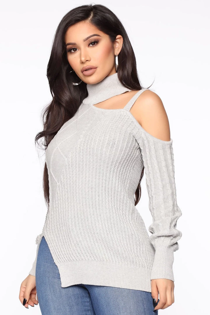 Fashion Nova Teddies & Babydolls Keeping Me Away From The Cold Sweater - Grey 4 Fashion Nova Teddies & Babydolls Keeping Me Away From The Cold Sweater - Grey