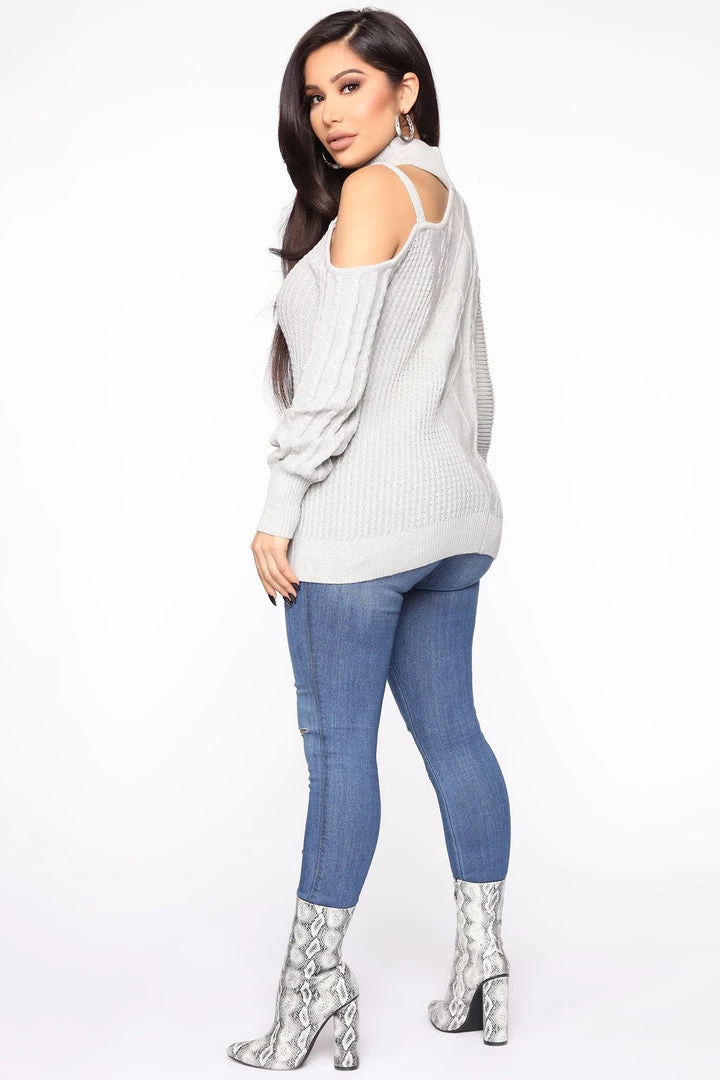 Fashion Nova Teddies & Babydolls Keeping Me Away From The Cold Sweater - Grey 5 Fashion Nova Teddies & Babydolls Keeping Me Away From The Cold Sweater - Grey