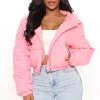 Fashion Nob Can't Be Beat Cropped Puffer Jacket - Pink Winter Blowout