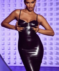 Fashion Nova DRESSES Hadassah Sweetheart Latex Mini Dress - Black