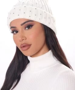 FashionNob A Little Sparkle Rhinestone Beanie - White