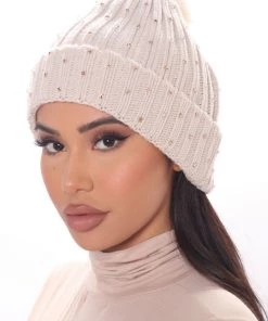 FashionNob A Little Sparkle Rhinestone Beanie - Nude