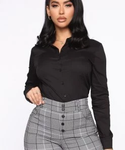 Fashion Nova Oh So Fresh Button Down Shirt - Black