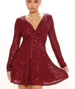 Mysite Shining On Them Sequin Mini Dress - Burgundy