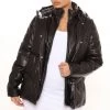 Fashion Nob Cool Girl Faux Leather Puffer Jacket - Black