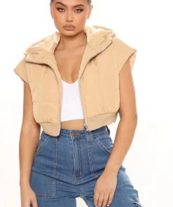 Fashion Nob Teddies & Babydolls Make Way Cropped Puffer Vest - Nude