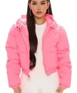 Fashion Nob Nights In The City Cropped Puffer Jacket - Hot Pink