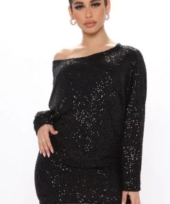 Mysite Never Enough Sequin Mini Dress - Black