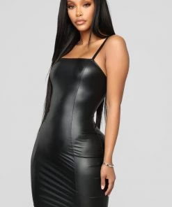 Mysite Slick To The Game PU Mini Dress - Black