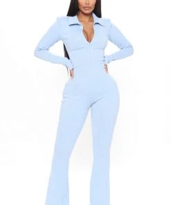 FashionNob Teddies & Babydolls Ashley Rib Jumpsuit - Light Blue