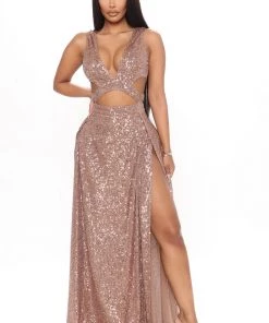 Mysite Shimmerfest Sequin Maxi Dress - Brown DRESSES