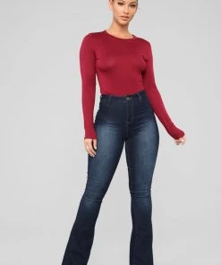 Fashion Nova Krystal Crew Neck Long Sleeve Top - Burgundy Teddies & Babydolls