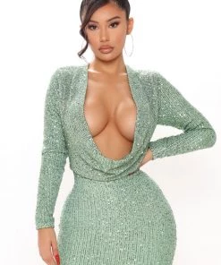 Mysite Keep Shining Sequin Mini Dress - Green