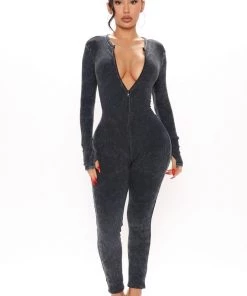 Fashion Nova Manhattan Mineral Wash Jumpsuit - Black