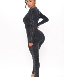 Fashion Nova Manhattan Mineral Wash Jumpsuit - Black