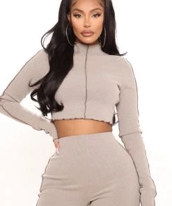 Fashion Nova SETS Right Here Ribbed Flare Pant Set - Mocha