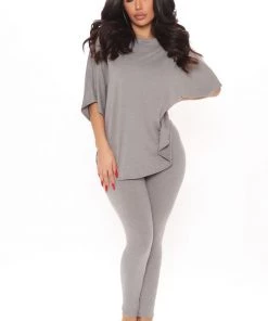 Fashion Nova Don't Get This Twisted Short Sleeve Pant Set - Heather Grey Influencer Looks