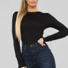 Fashion Nova Krystal Crew Neck Long Sleeve Top - Black Teddies & Babydolls