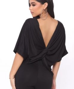 Fashion Nova Don't Get This Twisted Short Sleeve Pant Set - Black