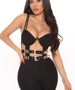 FashionNob Buckle Up Bad Girl Jumpsuit - Black